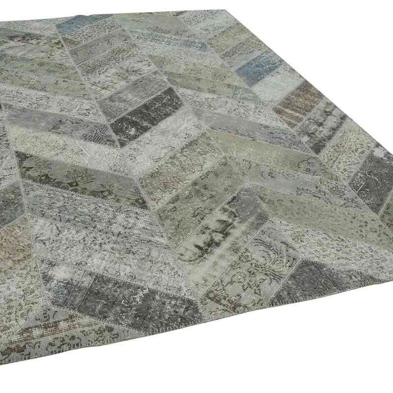 Grey Patchwork Hand-Knotted Turkish Rug - 8'  x 10' 1" (96 in. x 121 in.) - K0051121