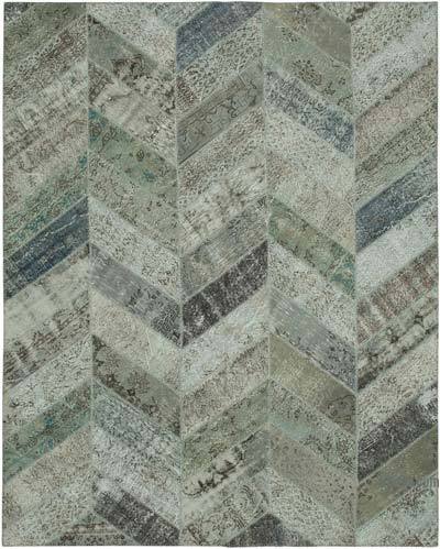Grey Patchwork Hand-Knotted Turkish Rug - 8'  x 10' 1" (96 in. x 121 in.)