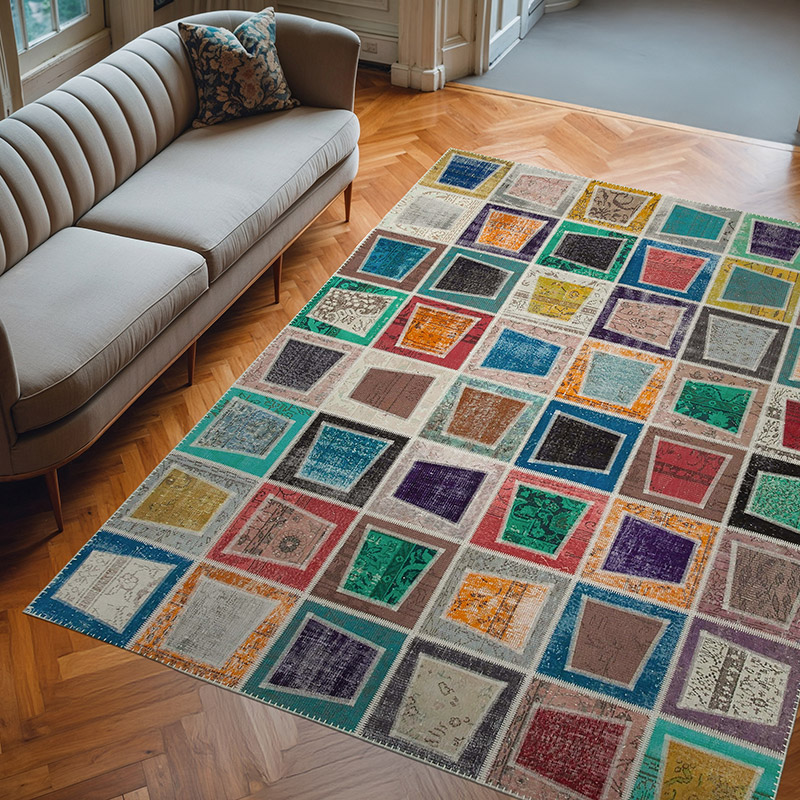 Çok Renkli Boyalı Patchwork Halı - 238 cm x 320 cm - K0051122