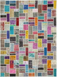 Multicolor Patchwork Hand-Knotted Turkish Rug - 8' 8" x 11' 10" (104" x 142")