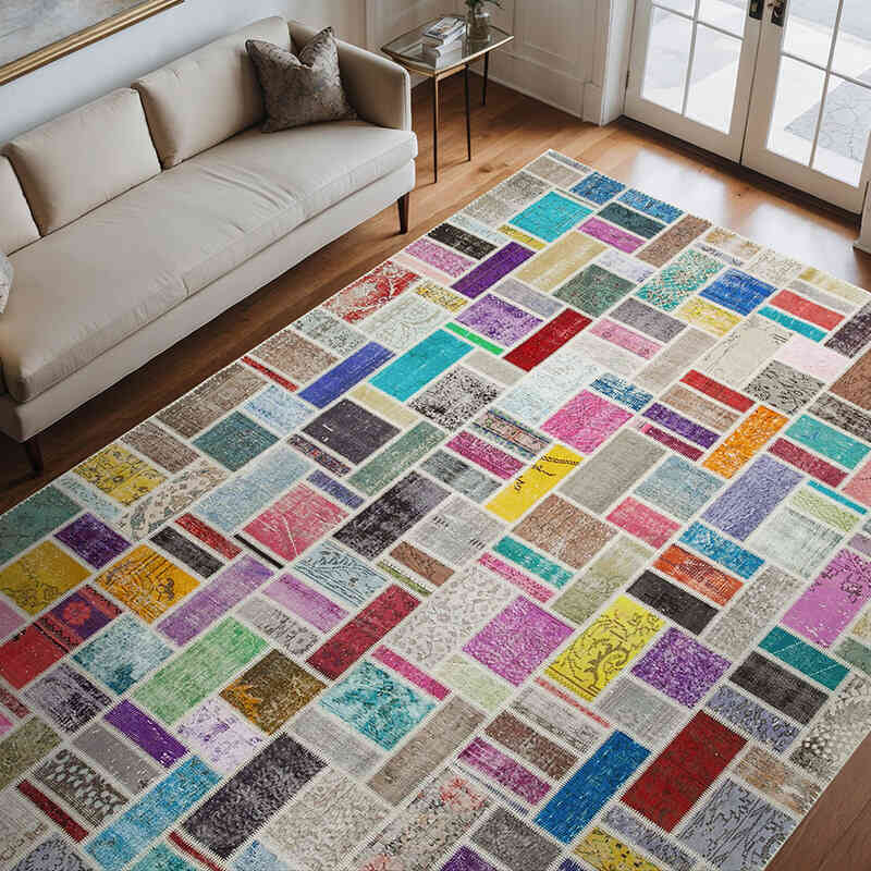Multicolor Alfombra De Retazos Turca Sobre-teñida - 265 cm x 360 cm - K0051133