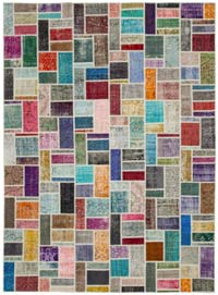 Multicolor Patchwork Hand-Knotted Turkish Rug - 8' 8" x 11' 9" (104" x 141")