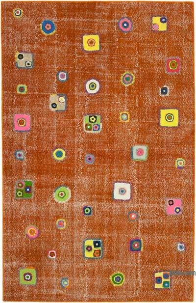 Turuncu Boyalı Patchwork Halı - 193 cm x 300 cm