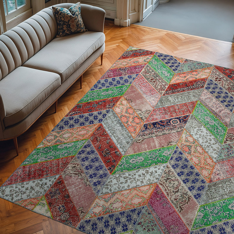 Multicolor Patchwork Hand-Knotted Turkish Rug - 8' 2" x 10' 2" (98" x 122") - K0051141