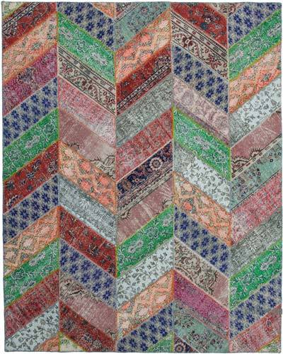 Multicolor Patchwork Hand-Knotted Turkish Rug - 8' 2" x 10' 2" (98 in. x 122 in.)