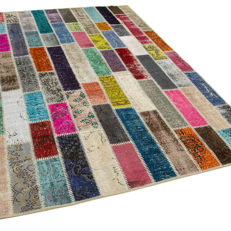 Multicolor Patchwork Hand-Knotted Turkish Rug - 6' 2" x 8' 2" (74" x 98") - K0051142