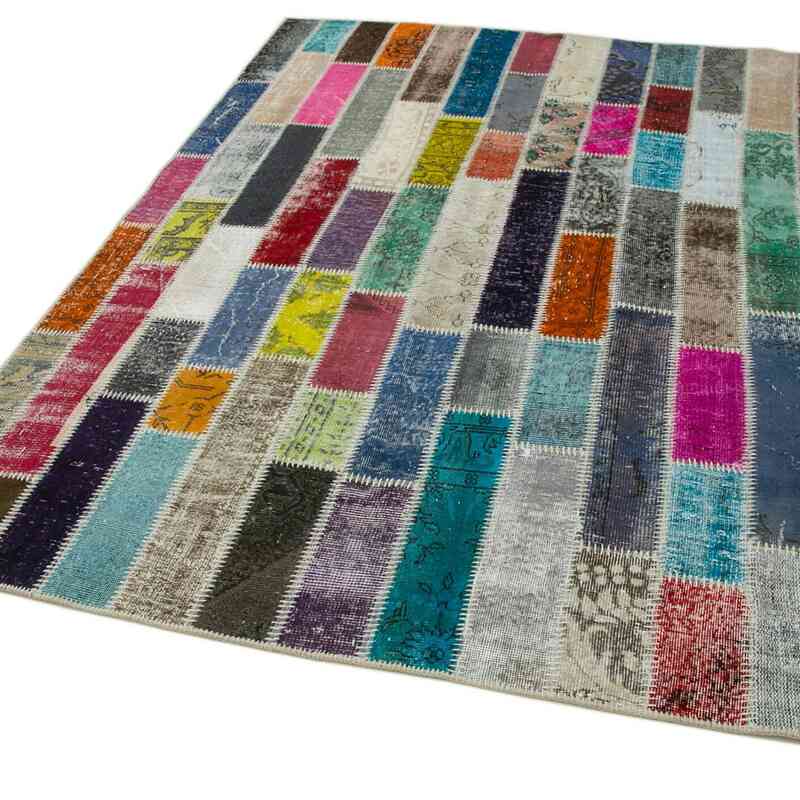 Multicolor Patchwork Hand-Knotted Turkish Rug - 6' 2" x 8' 2" (74 in. x 98 in.) - K0051142