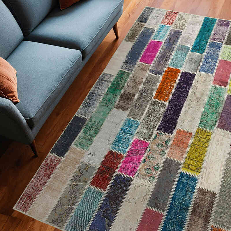 Multicolor Patchwork Hand-Knotted Turkish Rug - 6' 2" x 8' 2" (74" x 98") - K0051142