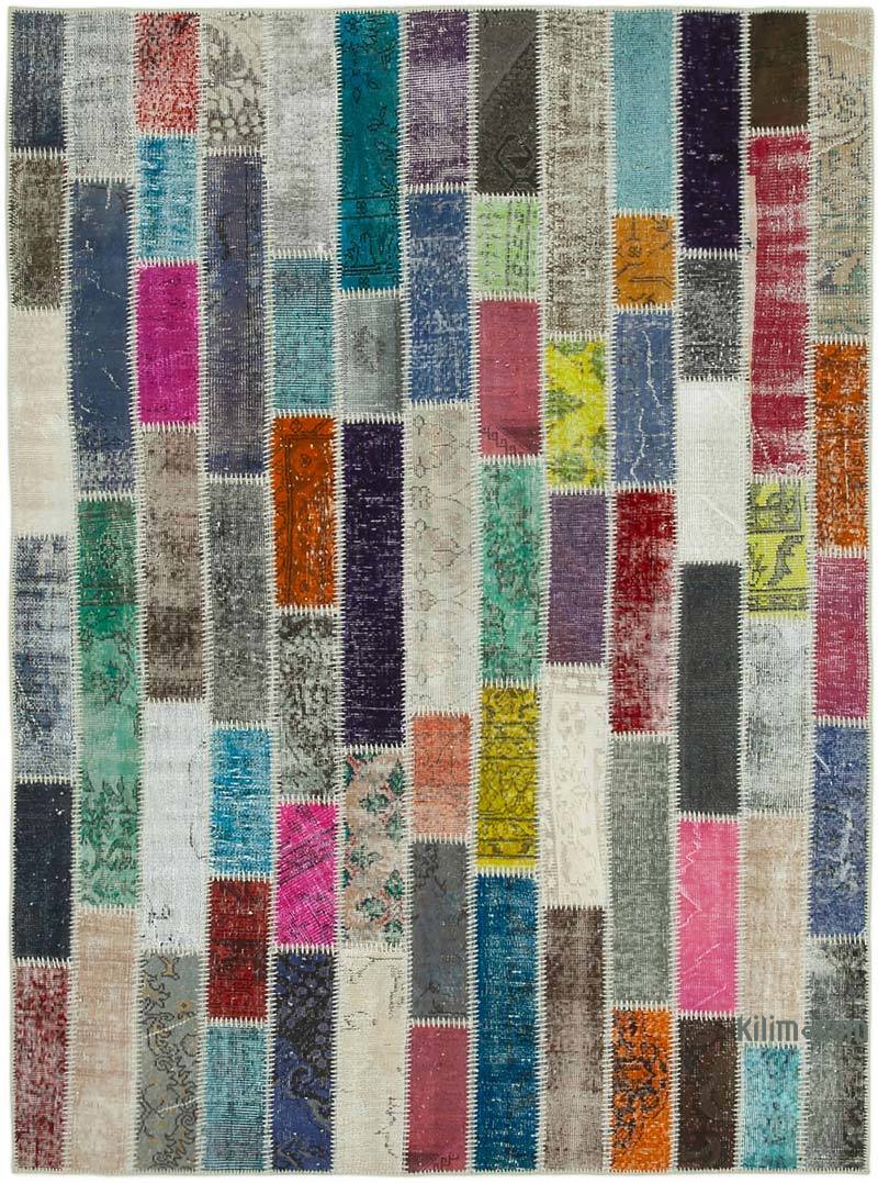 Multicolor Patchwork Hand-Knotted Turkish Rug - 6' 2" x 8' 2" (74 in. x 98 in.) - K0051142