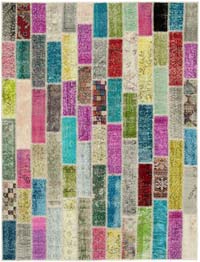 Multicolor Patchwork Hand-Knotted Turkish Rug - 5' 10" x 7' 7" (70" x 91")