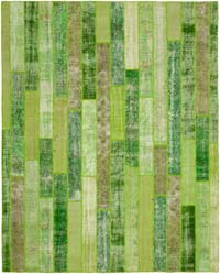Green Patchwork Hand-Knotted Turkish Rug - 8' 1" x 10' 1" (97" x 121")