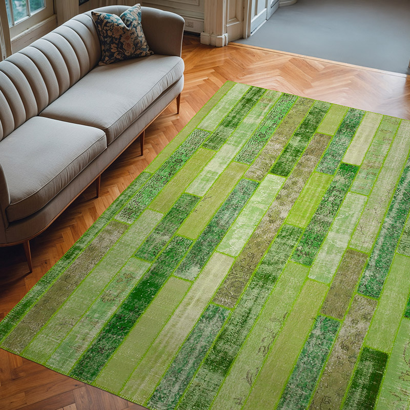 Yeşil Boyalı Patchwork Halı - 247 cm x 308 cm - K0051146