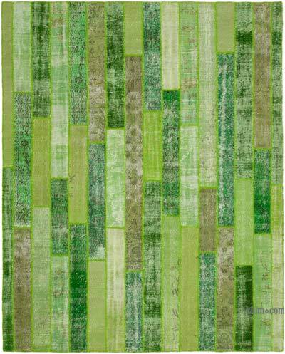 Green Patchwork Hand-Knotted Turkish Rug - 8' 1" x 10' 1" (97 in. x 121 in.)