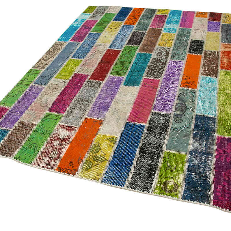 Multicolor Alfombra De Retazos Turca Sobre-teñida - 183 cm x 246 cm - K0051148
