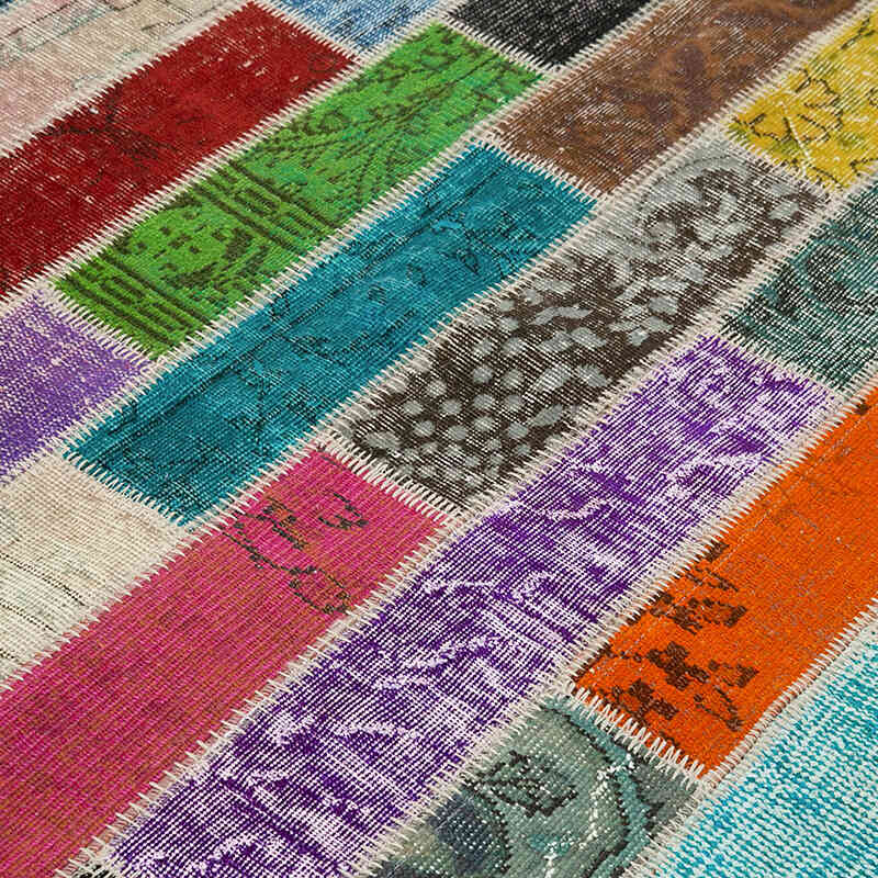 Multicolor Alfombra De Retazos Turca Sobre-teñida - 183 cm x 246 cm - K0051148