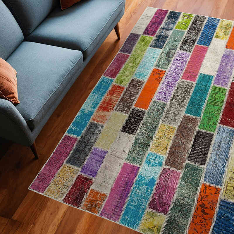 Multicolor Alfombra De Retazos Turca Sobre-teñida - 183 cm x 246 cm - K0051148