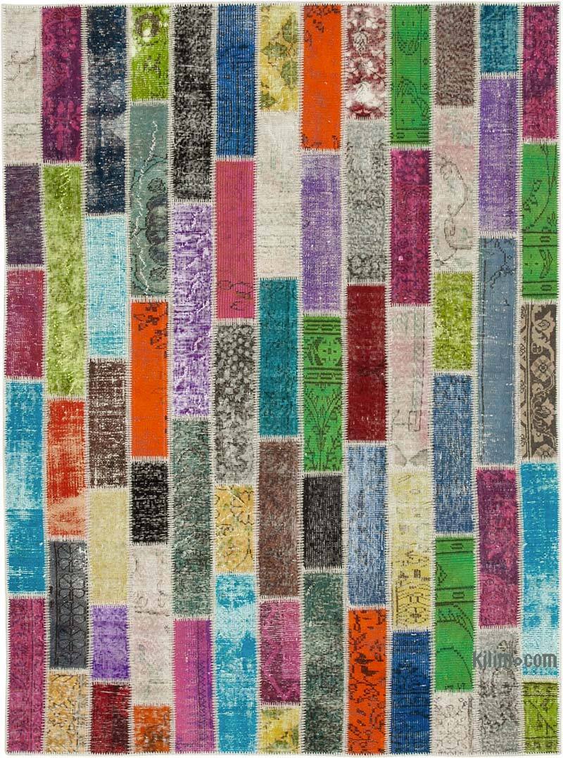 Multicolor Alfombra De Retazos Turca Sobre-teñida - 183 cm x 246 cm - K0051148