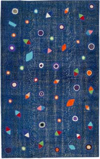 Blue Patchwork Hand-Knotted Turkish Rug - 5' 7" x 8' 11" (67" x 107")