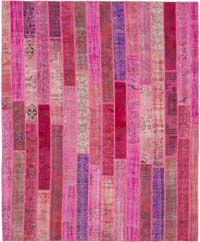Pink Patchwork Hand-Knotted Turkish Rug - 8' 3" x 10' 1" (99" x 121")