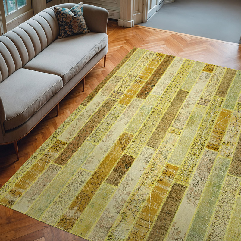 Patchwork Hand-Knotted Turkish Rug - 8' 2" x 10'  (98" x 120") - K0051152