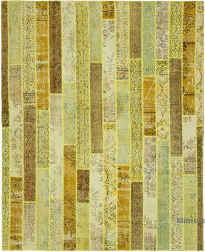 Yellow Patchwork Hand-Knotted Turkish Rug - 8' 2" x 10'  (98 in. x 120 in.)