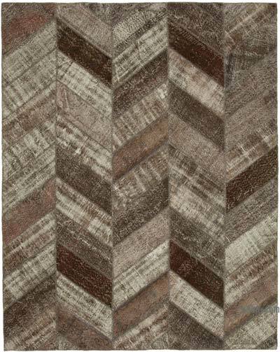 Brown Patchwork Hand-Knotted Turkish Rug - 7' 11" x 10' 1" (95 in. x 121 in.)