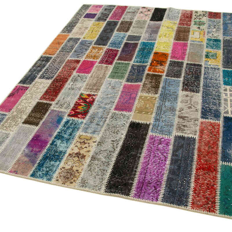 Multicolor Alfombra De Retazos Turca Sobre-teñida - 184 cm x 238 cm - K0051156