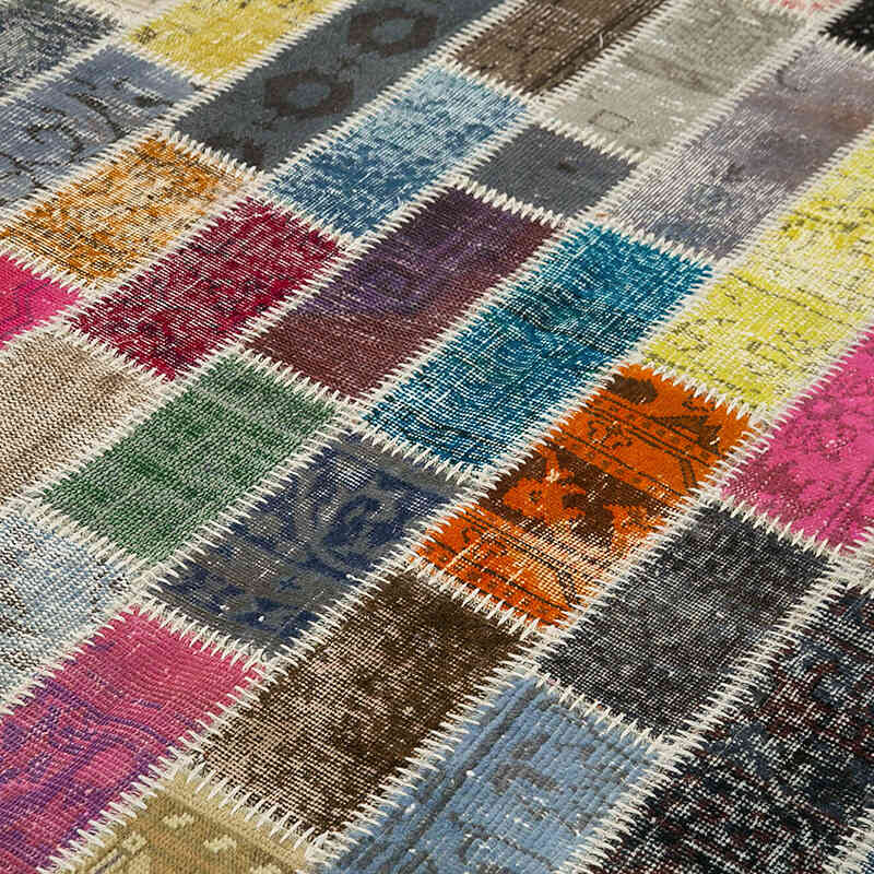 Multicolor Alfombra De Retazos Turca Sobre-teñida - 184 cm x 238 cm - K0051156