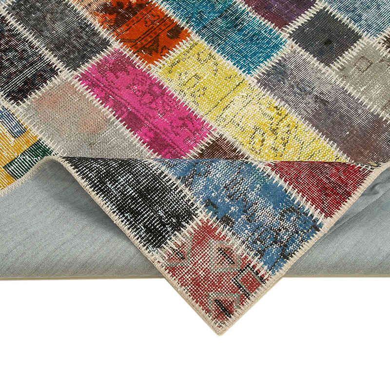 Multicolor Alfombra De Retazos Turca Sobre-teñida - 184 cm x 238 cm - K0051156