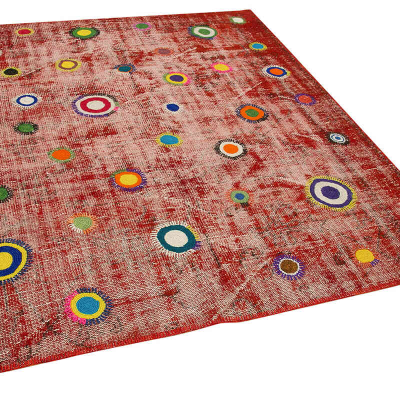 Kırmızı Boyalı Patchwork Halı - 179 cm x 214 cm - K0051157