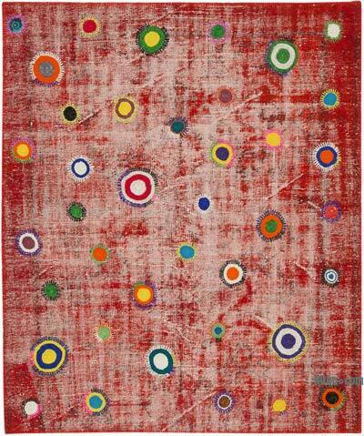 Kırmızı Boyalı Patchwork Halı - 179 cm x 214 cm