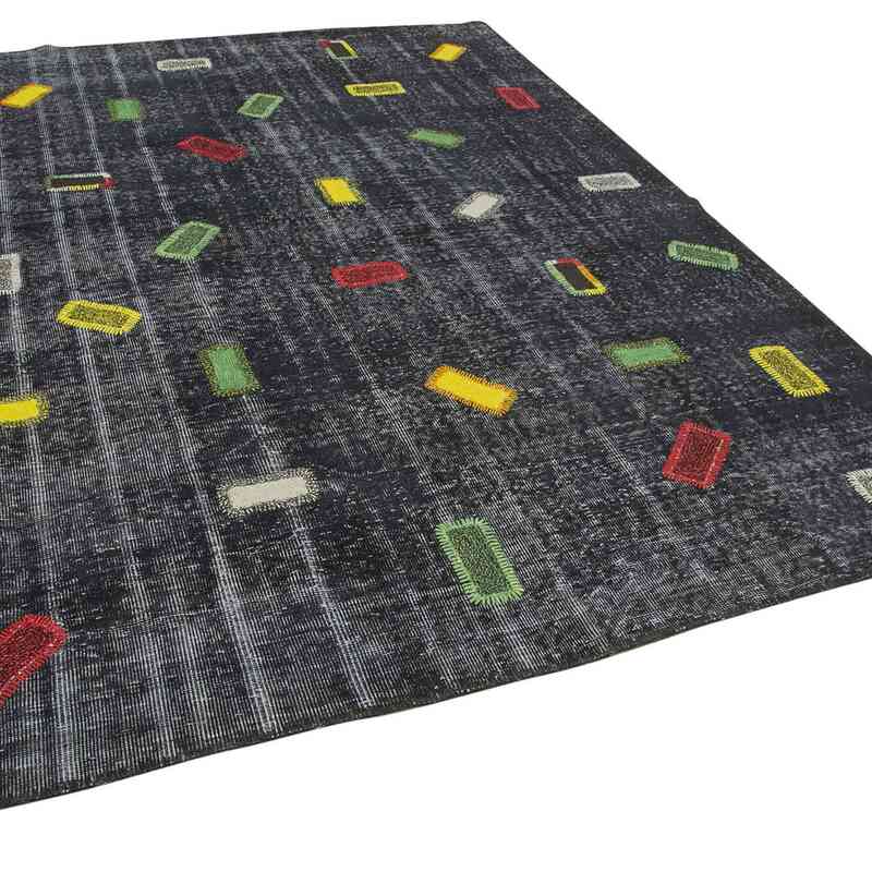 Black Patchwork Hand-Knotted Turkish Rug - 7' 3" x 9' 11" (87 in. x 119 in.) - K0051158
