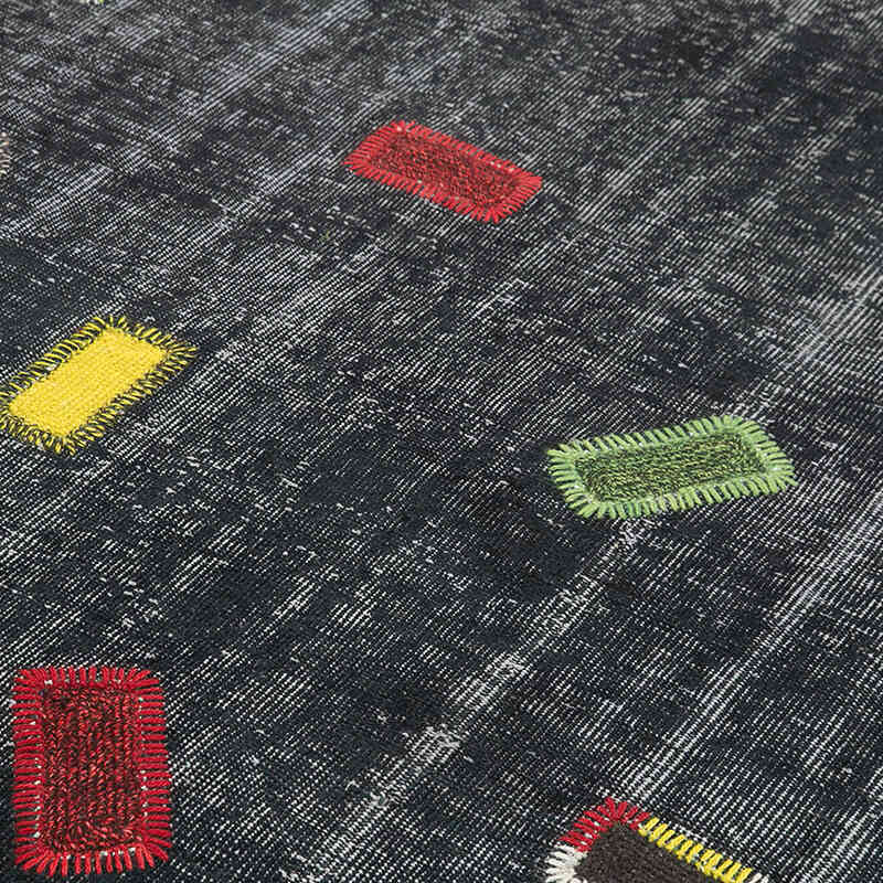 Black Patchwork Hand-Knotted Turkish Rug - 7' 3" x 9' 11" (87 in. x 119 in.) - K0051158
