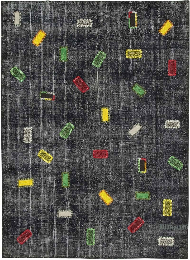 Black Patchwork Hand-Knotted Turkish Rug - 7' 3" x 9' 11" (87 in. x 119 in.) - K0051158