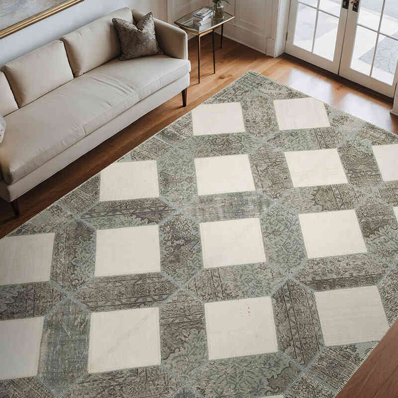 Gri, Bej Patchwork El Dokuma Halı - 251 cm x 354 cm - K0051161