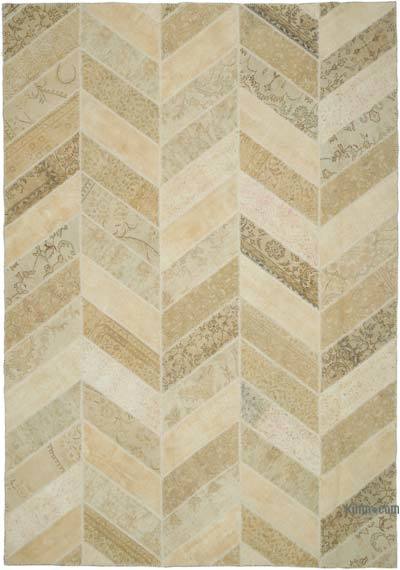 Beige Patchwork Hand-Knotted Turkish Rug - 8'  x 11' 7" (96 in. x 139 in.)