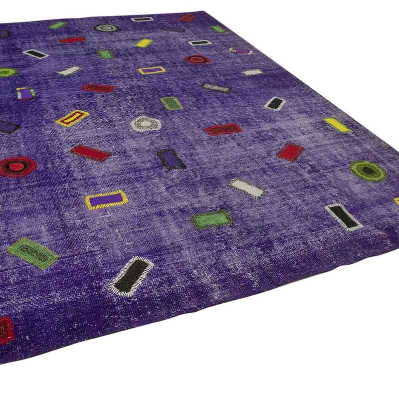 Purple Patchwork Hand-Knotted Turkish Rug - 7' 10" x 10' 8" (94 in. x 128 in.) - K0051163