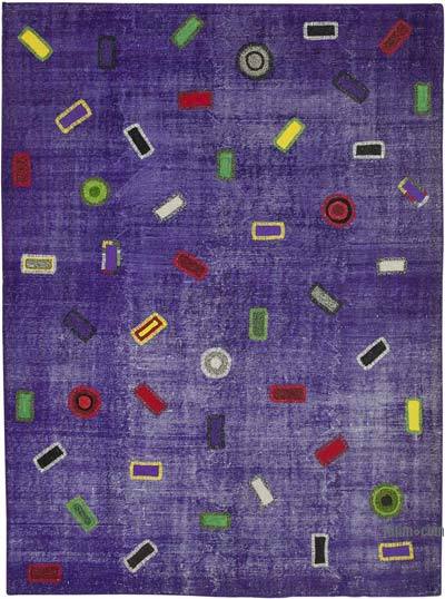 Purple Patchwork Hand-Knotted Turkish Rug - 7' 10" x 10' 8" (94 in. x 128 in.)