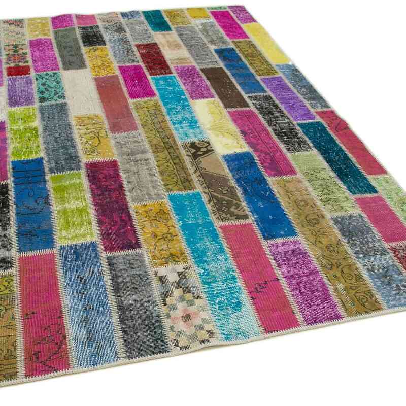 Multicolor Patchwork Hand-Knotted Turkish Rug - 5' 9" x 8'  (69 in. x 96 in.) - K0051165