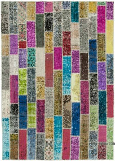 Multicolor Patchwork Hand-Knotted Turkish Rug - 5' 9" x 8'  (69 in. x 96 in.)
