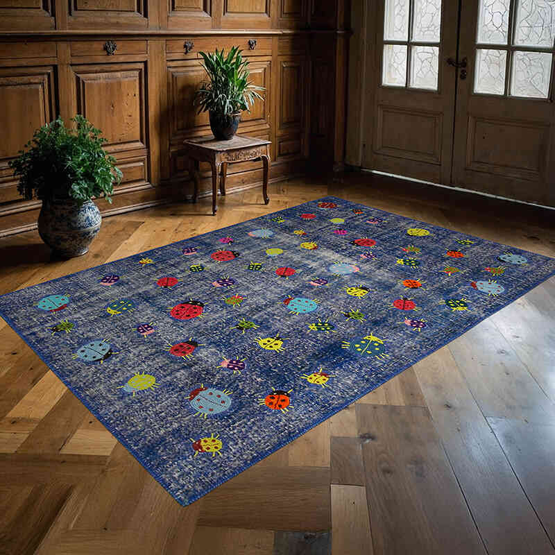 Lacivert Boyalı Patchwork Halı - 155 cm x 225 cm - K0051166
