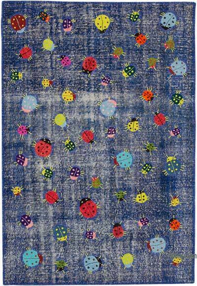 Lacivert Boyalı Patchwork Halı - 155 cm x 225 cm