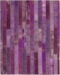 Purple Patchwork Hand-Knotted Turkish Rug - 8' 1" x 10' 1" (97" x 121")