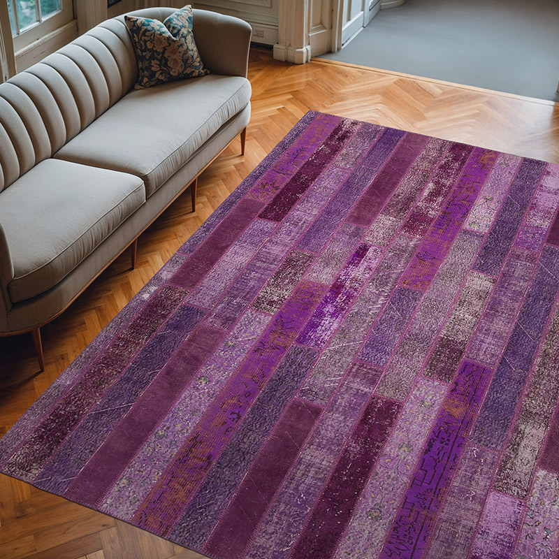 Purple Patchwork Hand-Knotted Turkish Rug - 8' 1" x 10' 1" (97" x 121") - K0051167