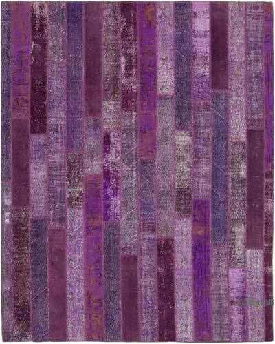 Purple Patchwork Hand-Knotted Turkish Rug - 8' 1" x 10' 1" (97 in. x 121 in.)