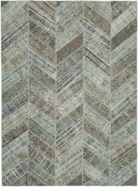 Blue, Gray Patchwork Hand-Knotted Turkish Rug - 9' 1" x 12' 4" (109" x 148")