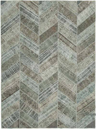Açık Mavi, Gri Boyalı Patchwork Halı - 278 cm x 377 cm