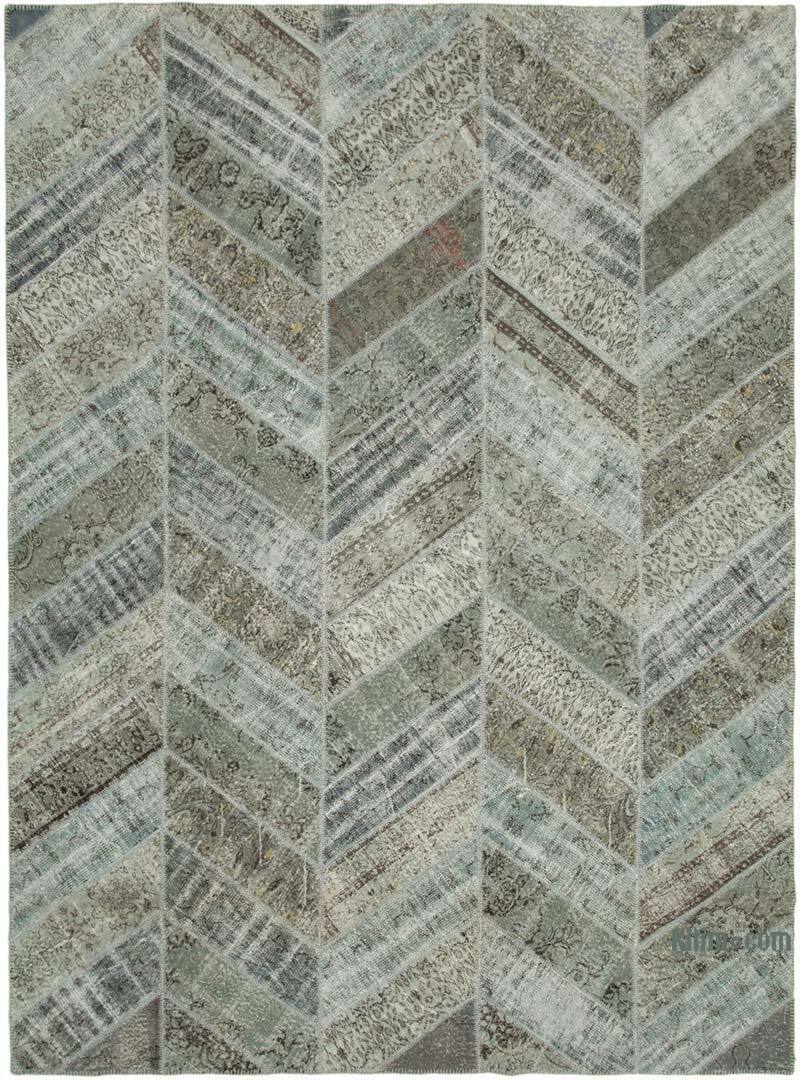 Azul claro, Gris Alfombra De Retazos Turca Sobre-teñida - 278 cm x 377 cm - K0051168
