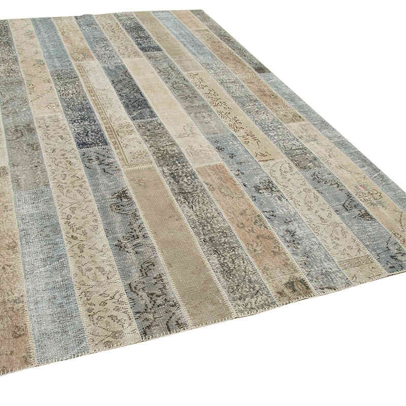 Gris, Beige Alfombra Turca de Retazos - 203 cm x 305 cm - K0051172