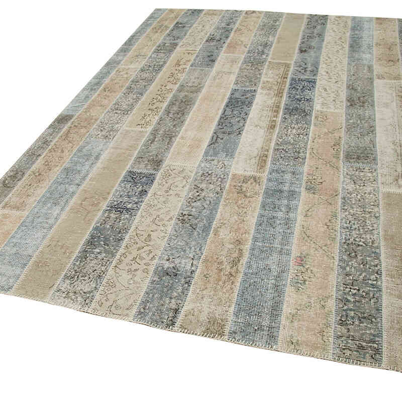Gris, Beige Alfombra Turca de Retazos - 203 cm x 305 cm - K0051172
